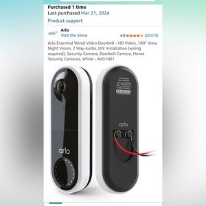 Arlo Wired Video Doorbell in Black and White